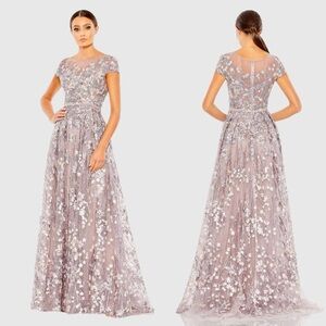 Mac Duggal 20405 Purple Embellished Floral Cap Sleeve A Line Gown Size 14 NWT